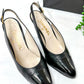 Vintage Chanel Black Leather Cap Toe Slingback Heels (38)