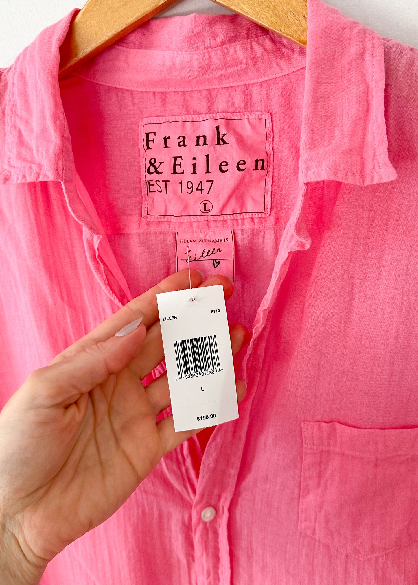NEW Frank & Eileen Featherweight Pink Cotton Button Down Shirt (L)