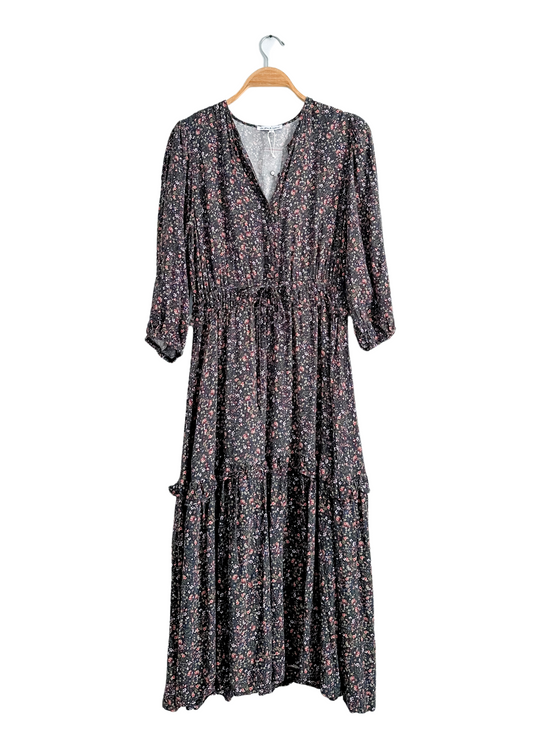 The Line in Between Dark Green Floral Peasant Maxi Dress (L)