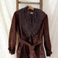 Vintage Chocolate Brown Suede Leather & Mongolian Lamb Fur Collar Penny Lane Coat (M)