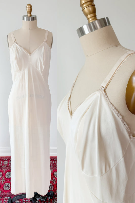 Vintage 80s Komar Cream Slip Dress Full Length (L)