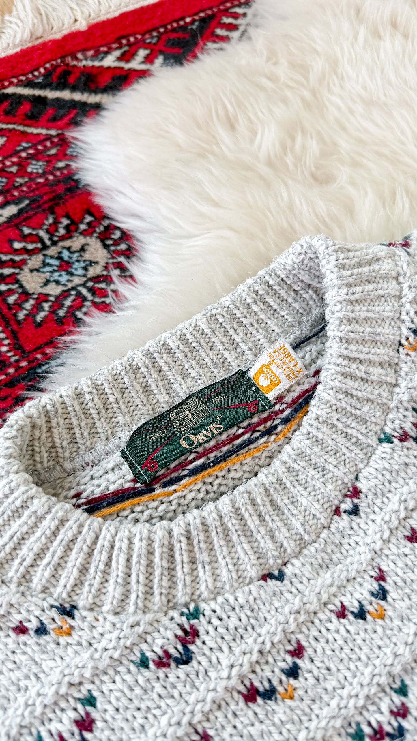 Vintage 90s Orvis Gray Patterned 100% Cotton USA made Sweater (XL mens)