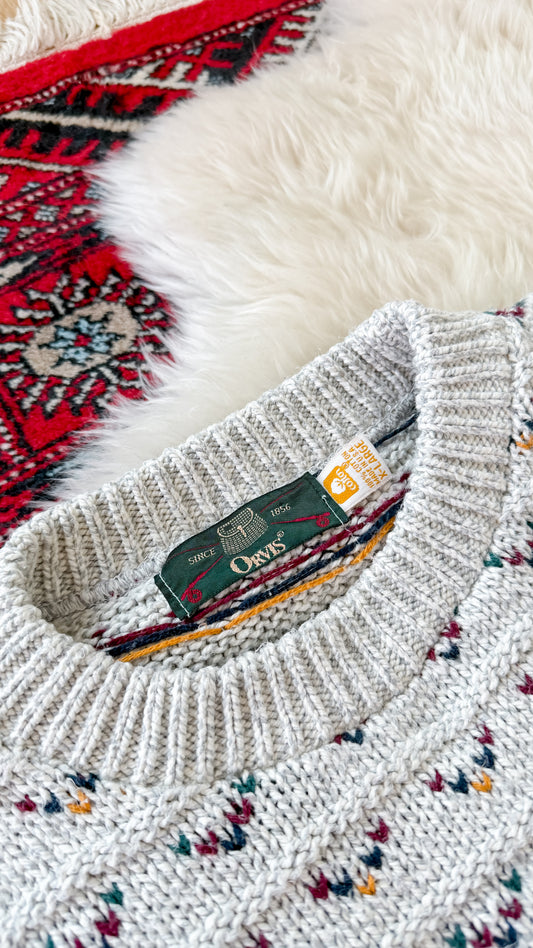 Vintage 90s Orvis Gray Patterned 100% Cotton USA made Sweater (XL mens)