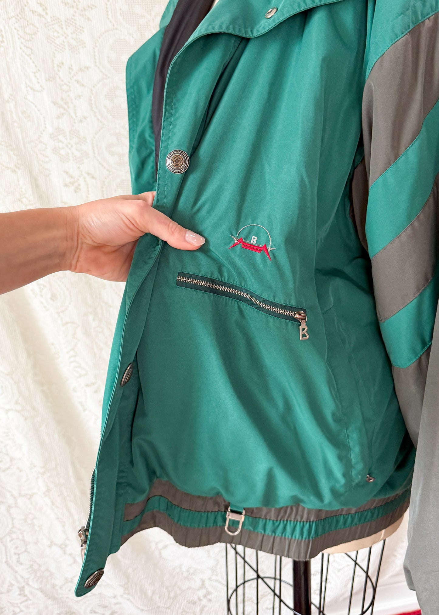 Vintage 80s Bogner Teal Gray Winter Ski Jacket (XL)