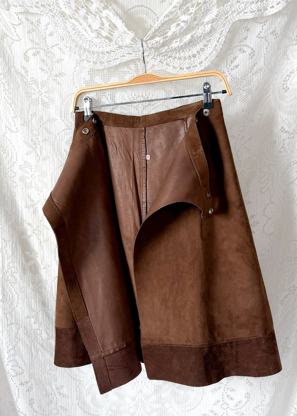 Vintage Chocolate Brown Suede A-Line Wrap Skirt