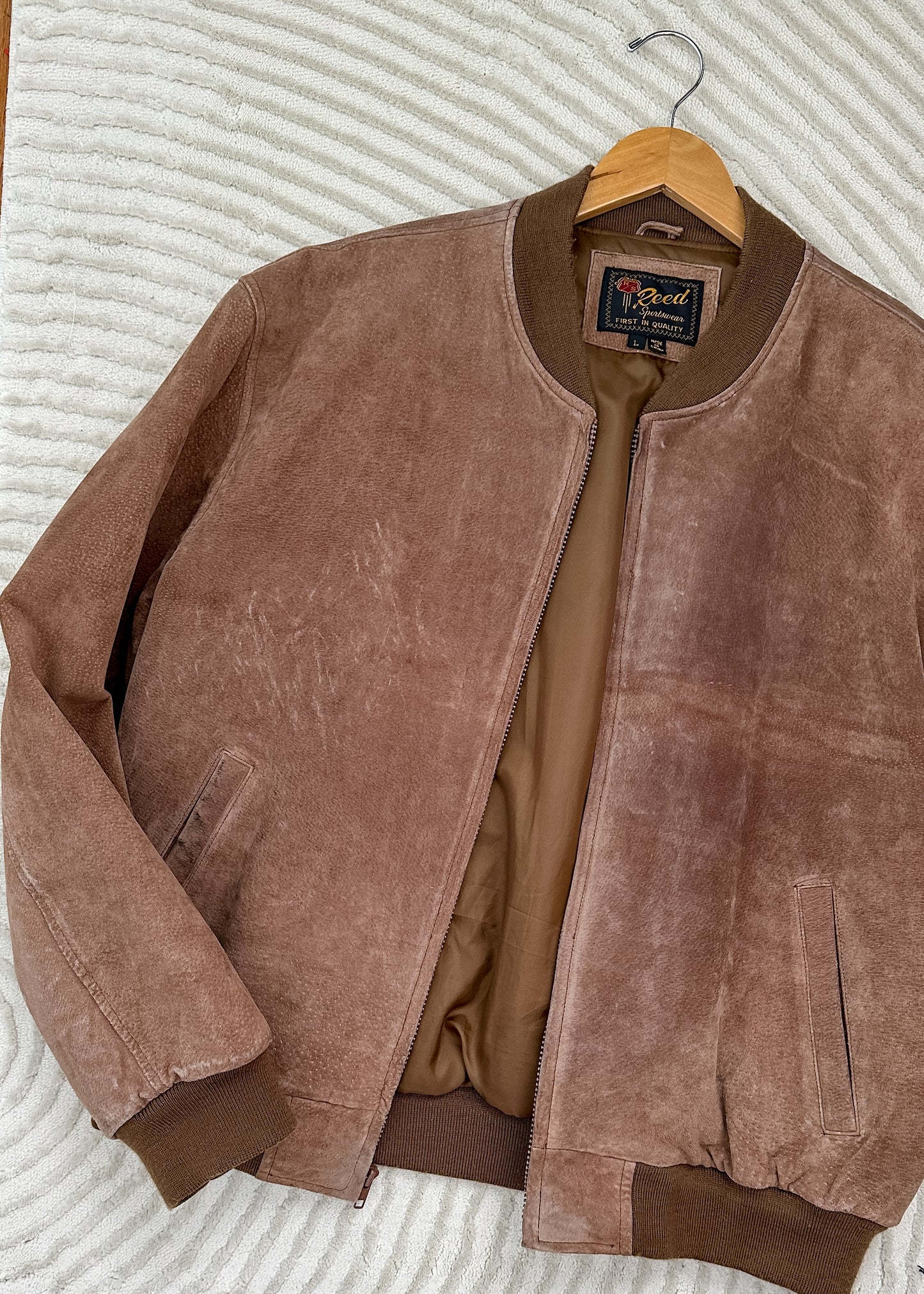 Vintage 90s Reed Sportswear Mocha Brown Suede Leather Bomber Jacket Coat (mens L)