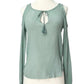 Go> by Gosilk Light Teal Cold Shoulder Washable Silk Peasant Top (S)