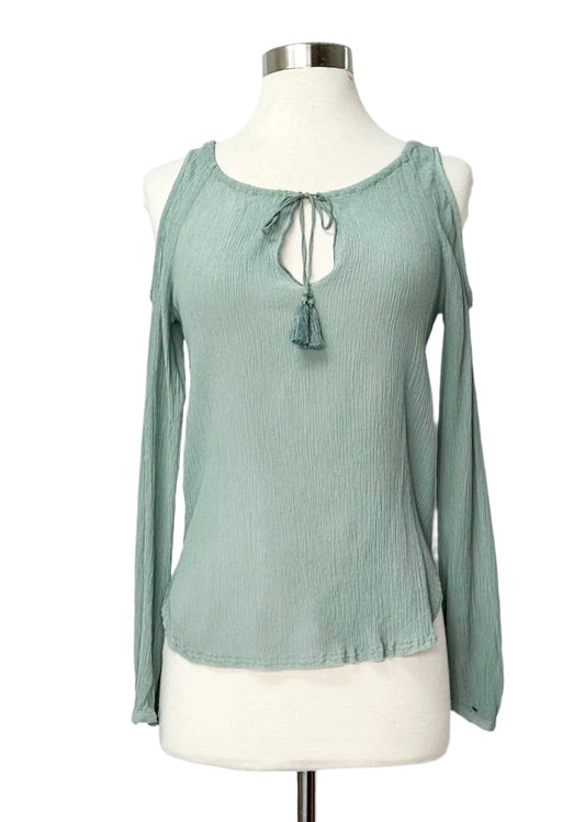 Go> by Gosilk Light Teal Cold Shoulder Washable Silk Peasant Top (S)