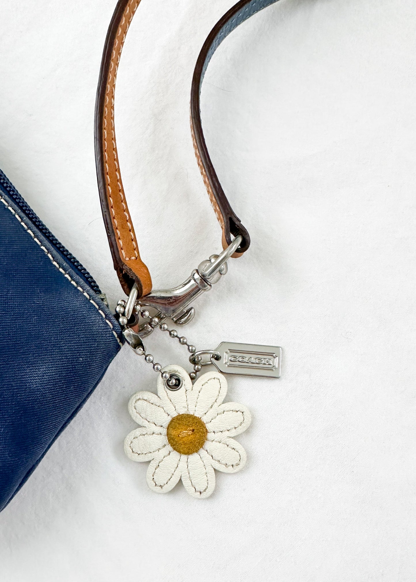 Coach Navy & White Small Purse Wristlet with Daisy Charm Keychain