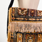 Vintage 70s Golden Yellow Brown Tapestry Fringe Trim Shoulder Purse