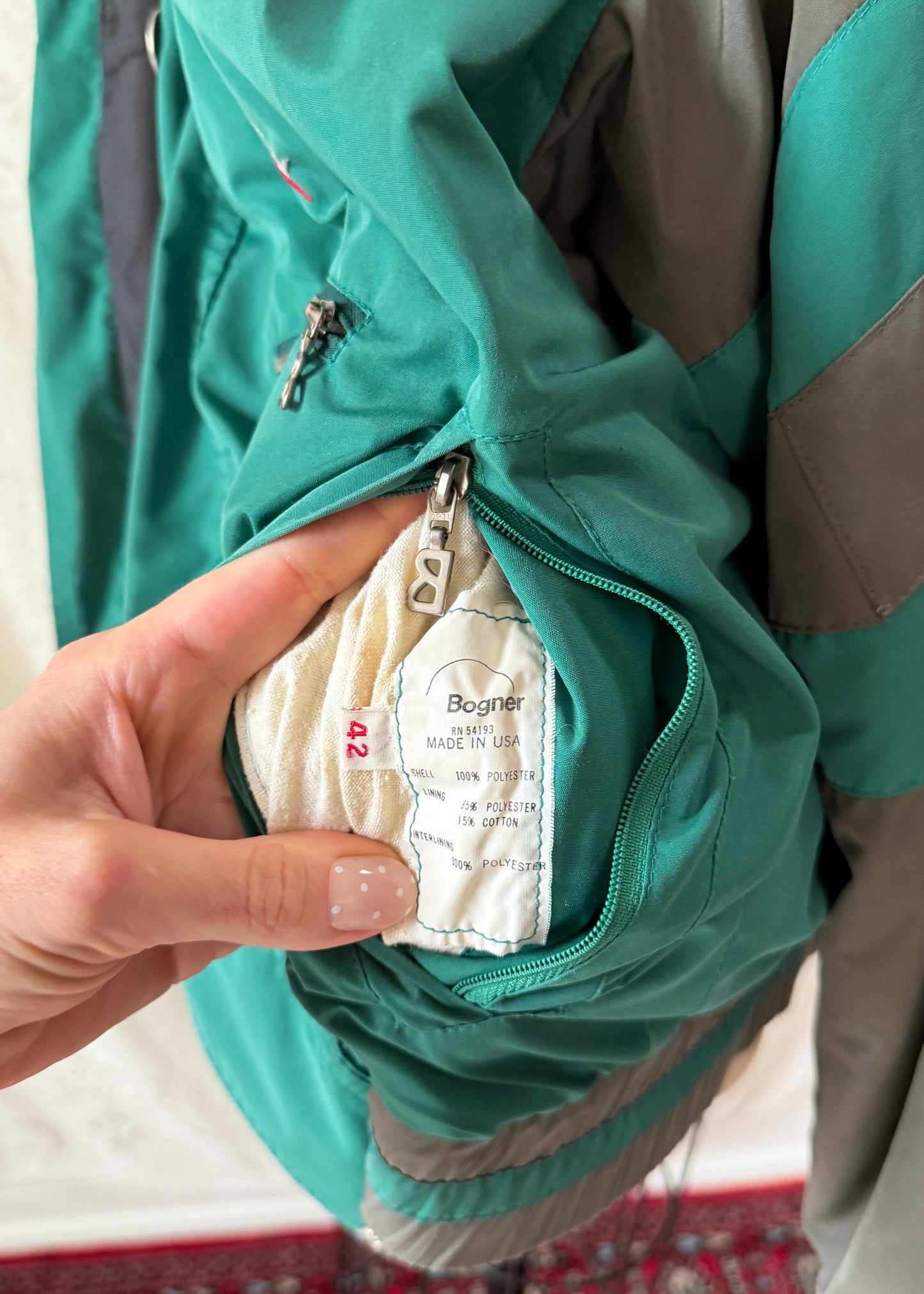Vintage 80s Bogner Teal Gray Winter Ski Jacket (XL)