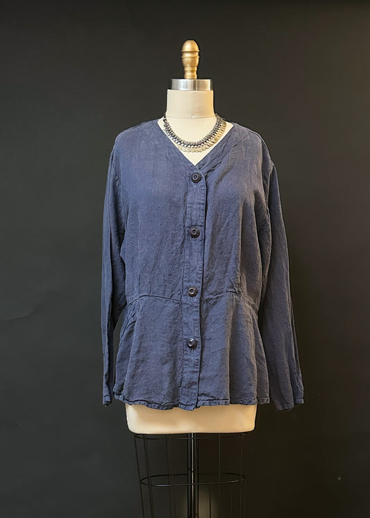 Flax by Jeanne Engelhart Navy Blue 100% Linen Jacket (M)