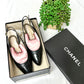 Vintage Chanel Black Leather Cap Toe Slingback Heels (38)