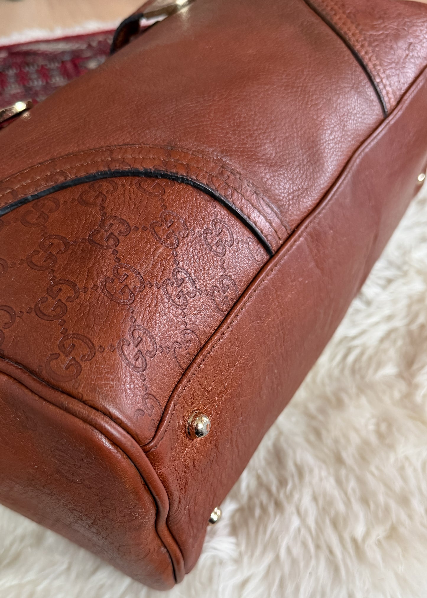Vintage 00s Gucci Brown Leather Guccissima Signoria Large Tote Bag Shoulder Purse