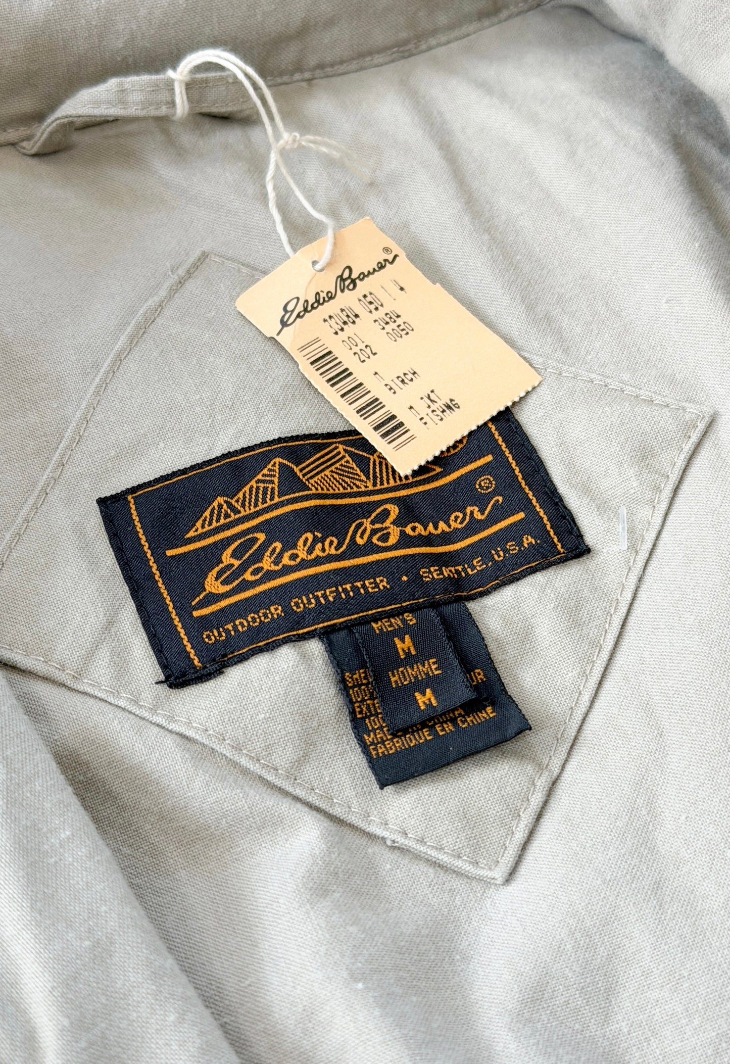 Vintage 90s NEW Eddie Bauer Fishing  Utility Pockets Vest Field Jacket in Birch Khaki