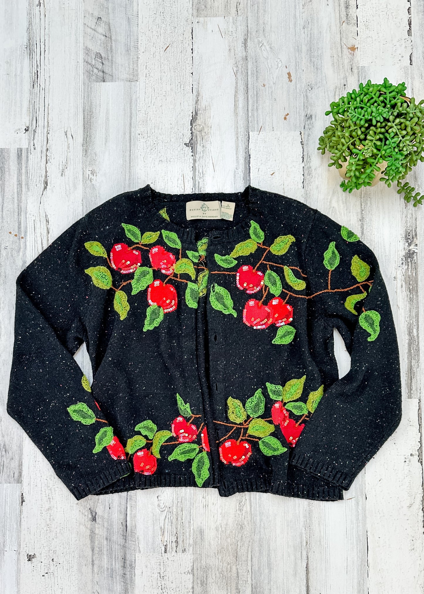 Design Options by Philip and Jane Gordon Black Apple Embroidered Cardigan (M)