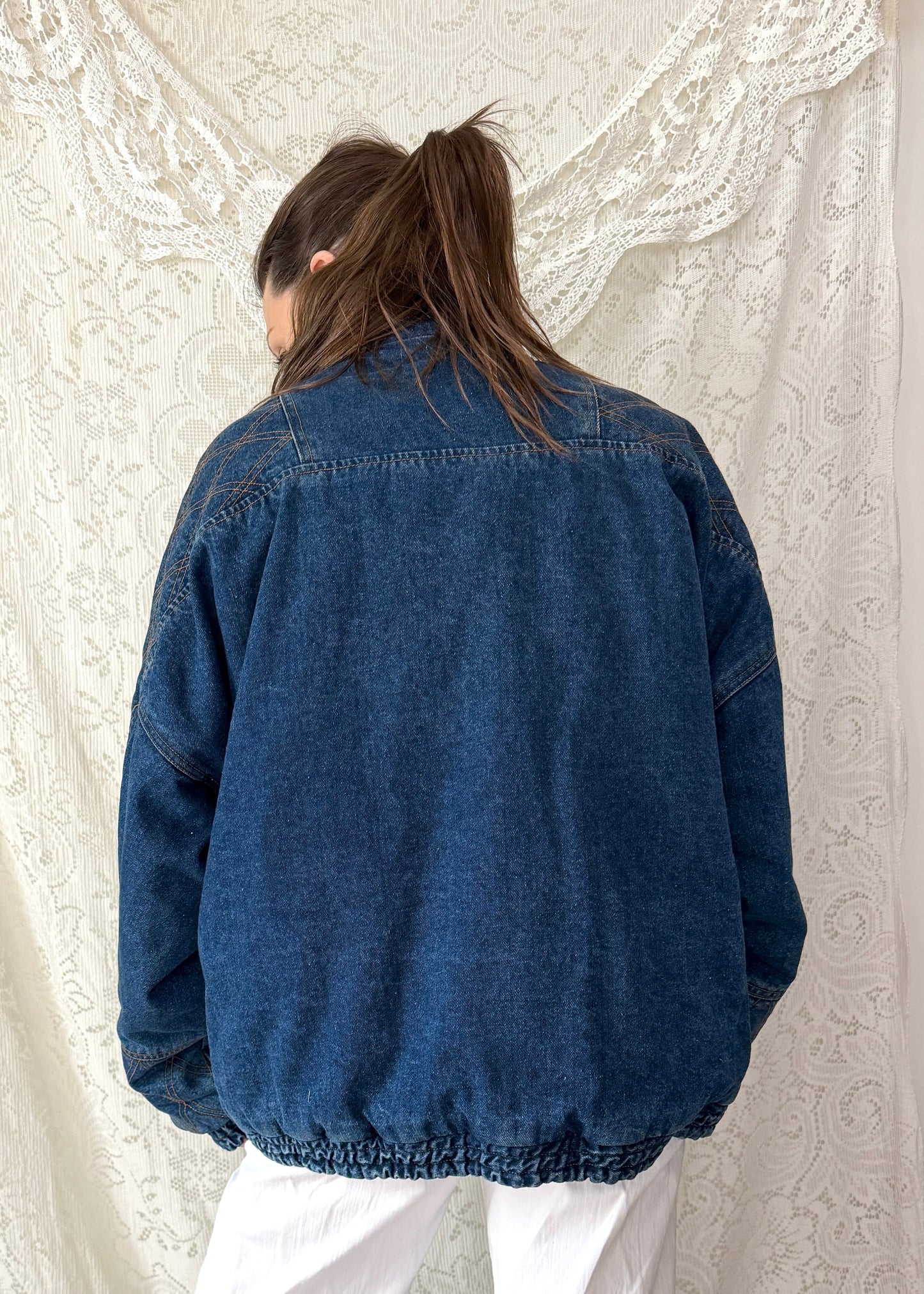 Vintage 90s In Crowd Denim Ski Jacket Southwestern Lined Oversized Coat