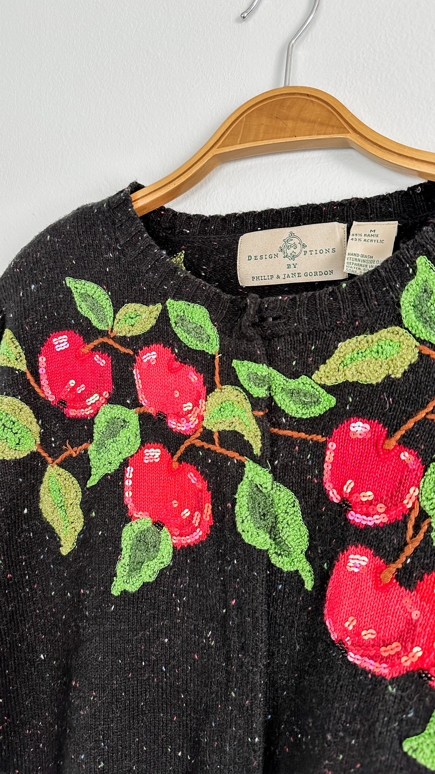 Design Options by Philip and Jane Gordon Black Apple Embroidered Cardigan (M)