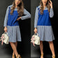 Vintage 1970s Blue Houndstooth Contrast Pointed Collar Pleated Skirt Dress (S/M)