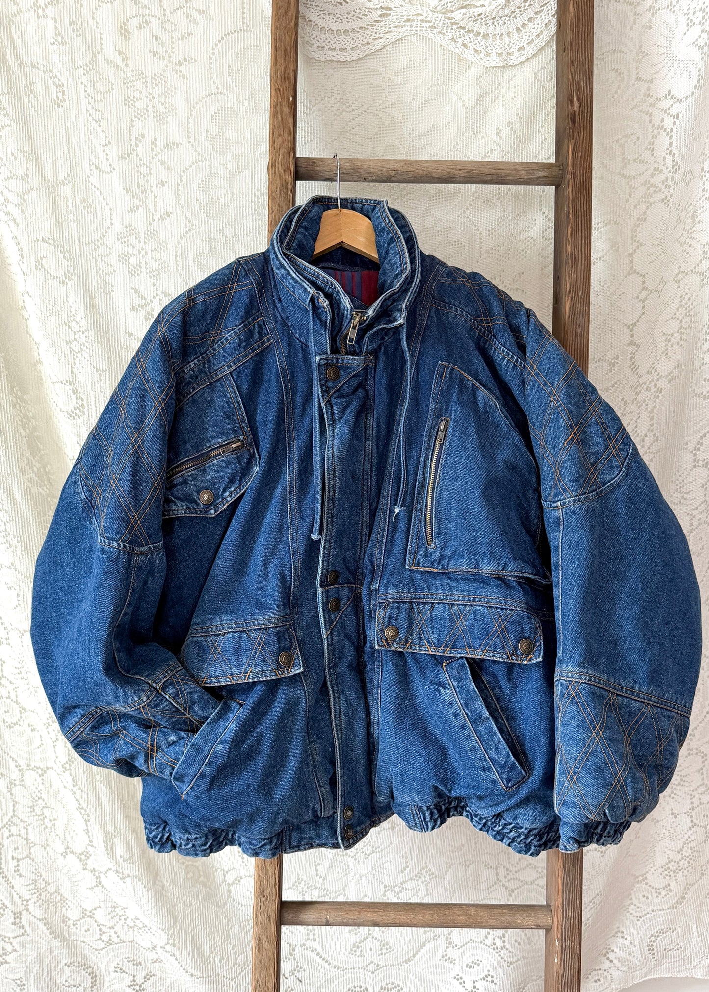 Vintage 90s In Crowd Denim Ski Jacket Southwestern Lined Oversized Coat