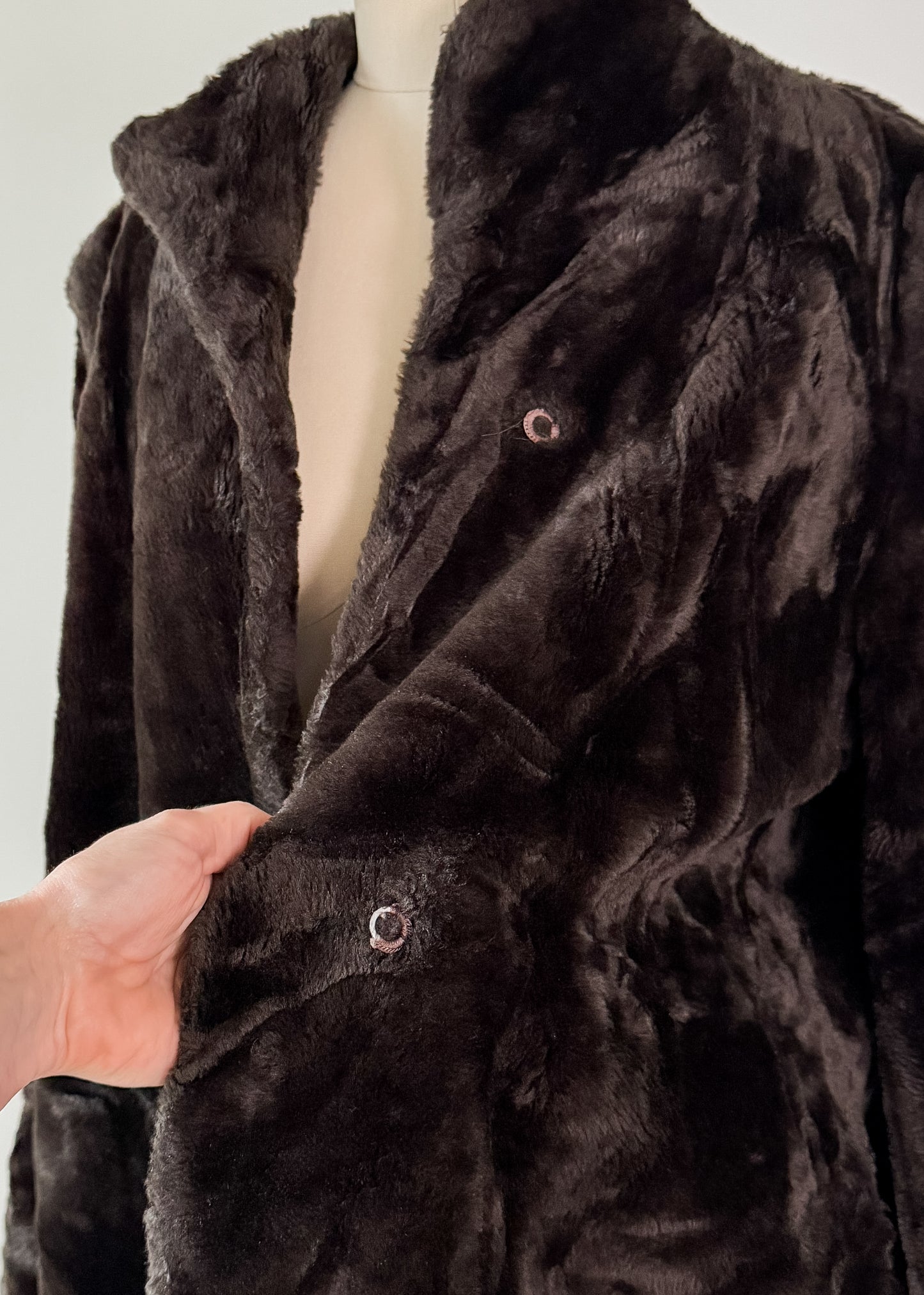 Vintage 70s Sears Dark Brown Faux Fur Coat (M)