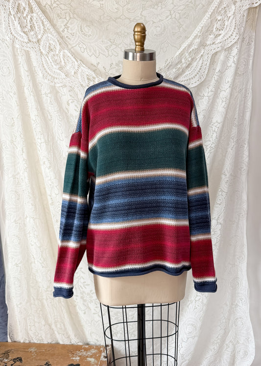 Vintage 90s Chaps Ralph Lauren Rolled Neck Striped Cotton Sweater Made in USA
