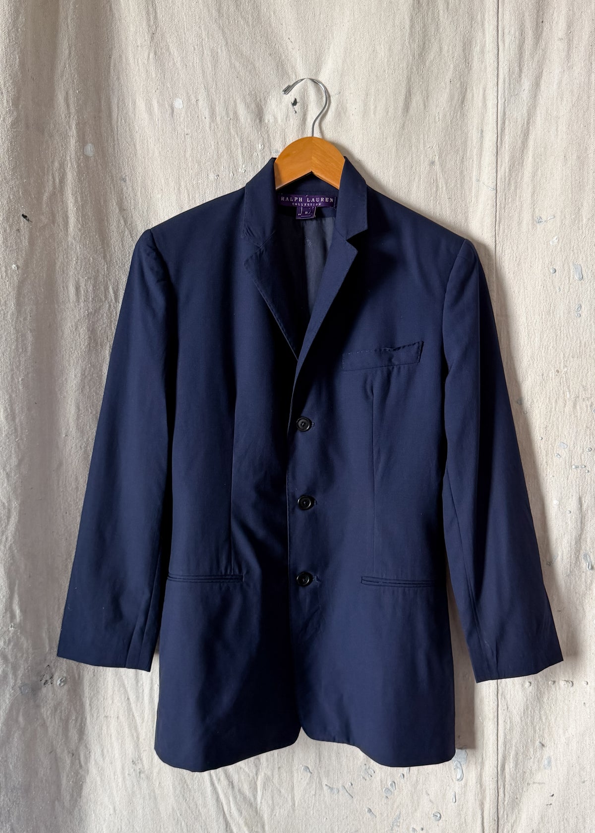 Vintage 90s Ralph Lauren Collection Purple Label Navy Wool Fitted Blazer Jacket