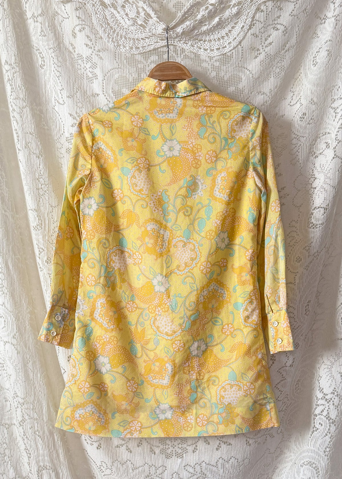 Vintage 70s Diolen Yellow Print Mini Dress