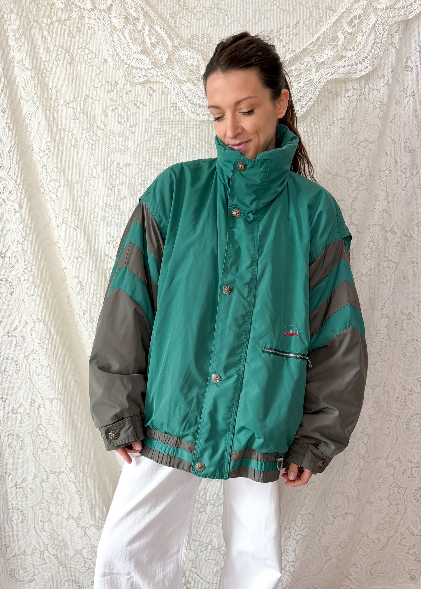 Vintage 80s Bogner Teal Gray Winter Ski Jacket (XL)