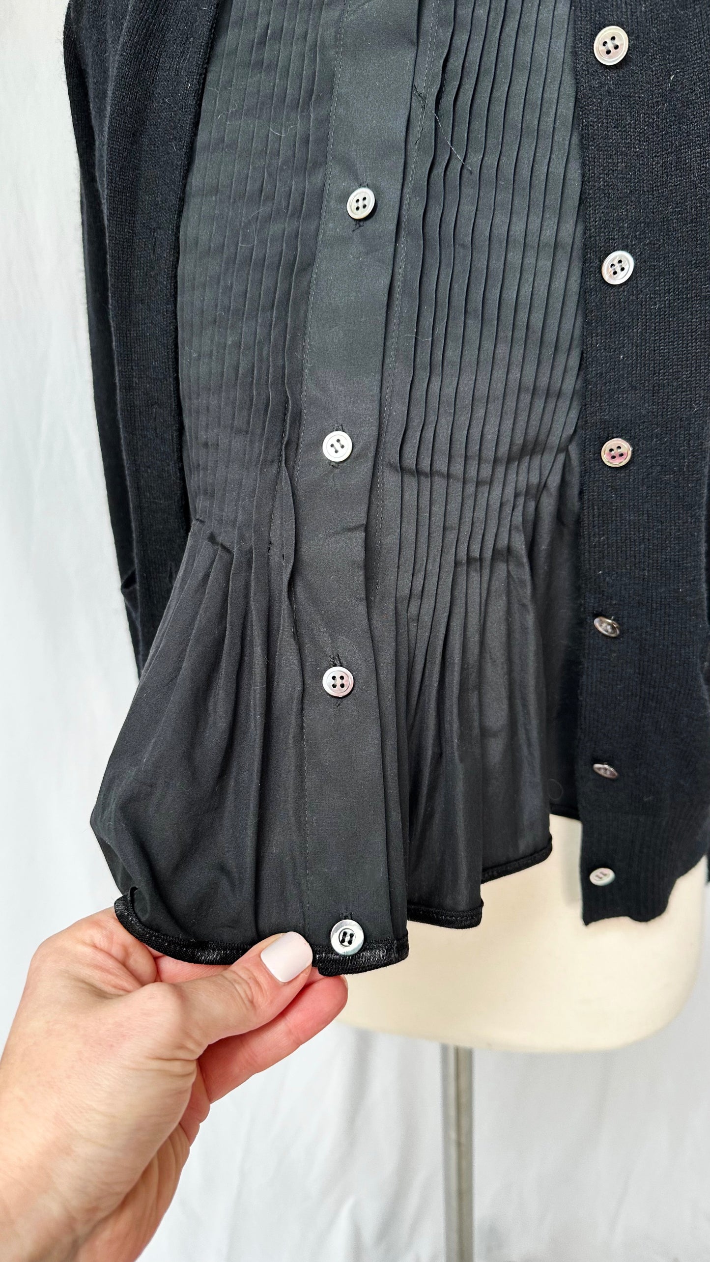 Sacai Black Cotton Pleat & Cardigan Layer Top (S)