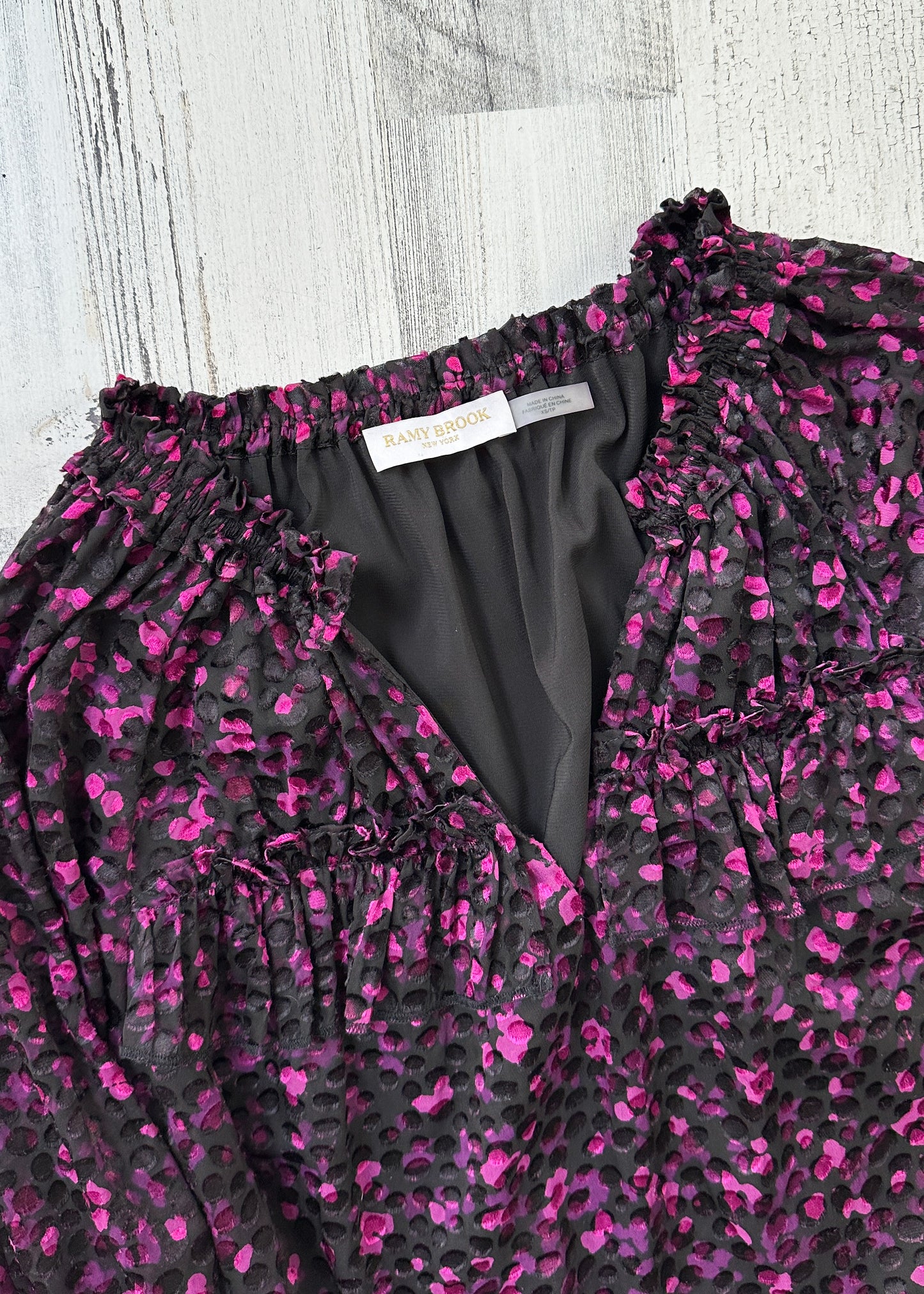 Ramy Brook Sara V-Neck Velvet Textured Top in Plumberry