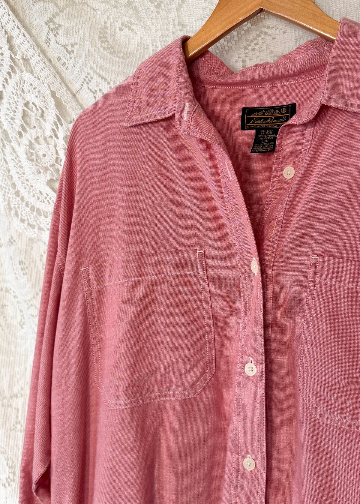 Vintage 90s Eddie Bauer Red Chambray Maxi Shirt Dress (L)