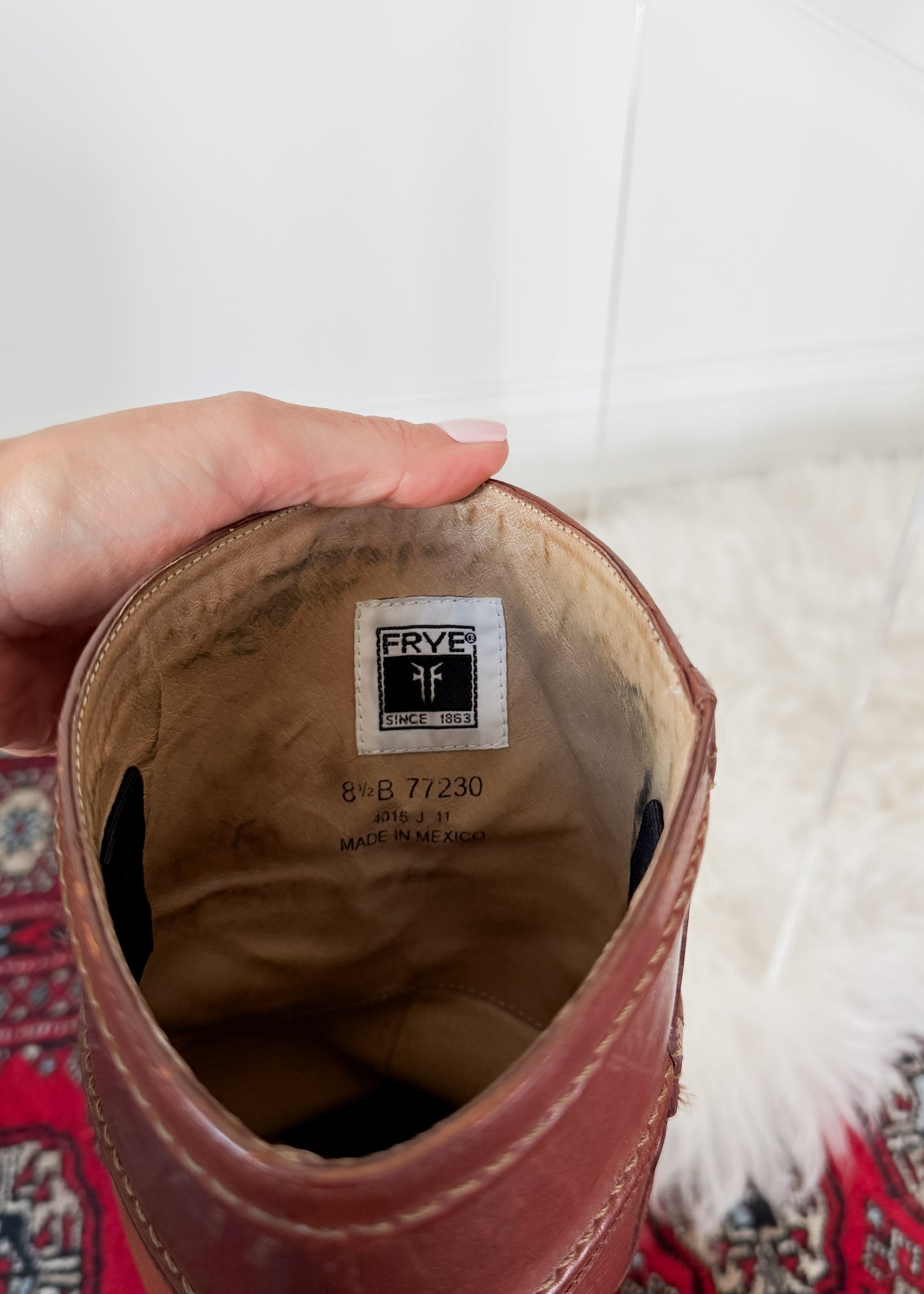 FRYE Jane Stitch Dark Brown Redwood Leather Riding Boots 77230  (8.5)