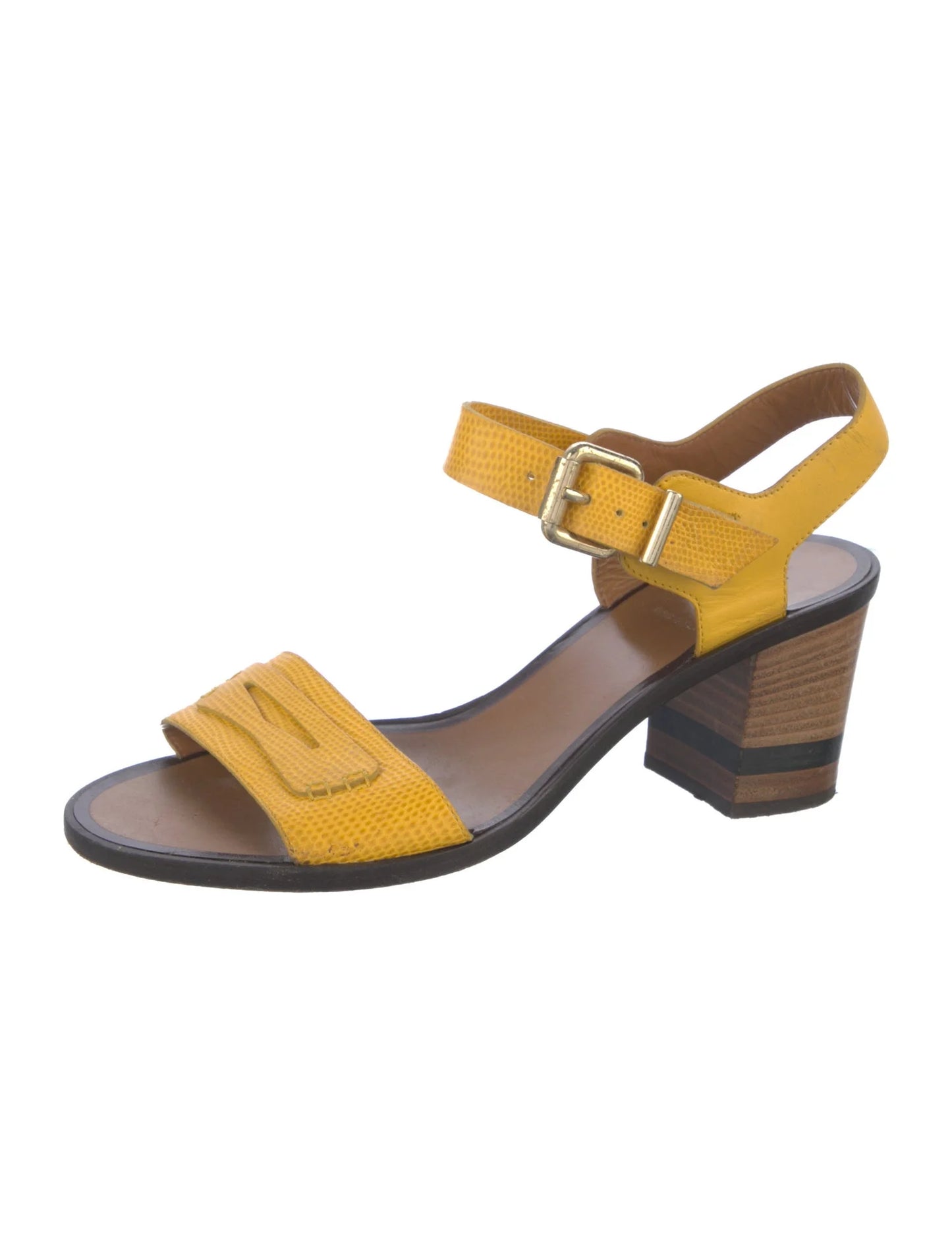 Fendi Yellow Leather Sandals Block Heels (39 or 8.5)