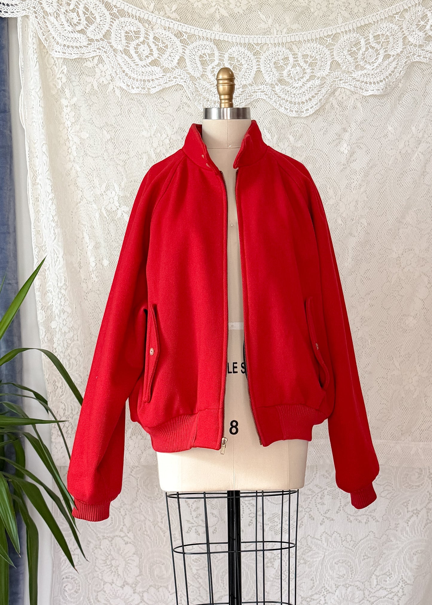 Vintage 90s Polo Ralph Lauren Red Wool Harrington Bomber Jacket