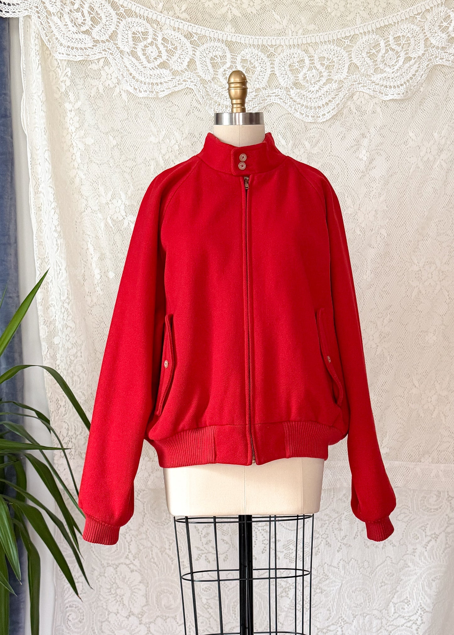 Vintage 90s Polo Ralph Lauren Red Wool Harrington Bomber Jacket