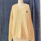 Vintage 90s Polo Ralph Lauren Cream Cable Knit Cotton V-Neck Crest Sweater