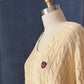 Vintage 90s Polo Ralph Lauren Cream Cable Knit Cotton V-Neck Crest Sweater