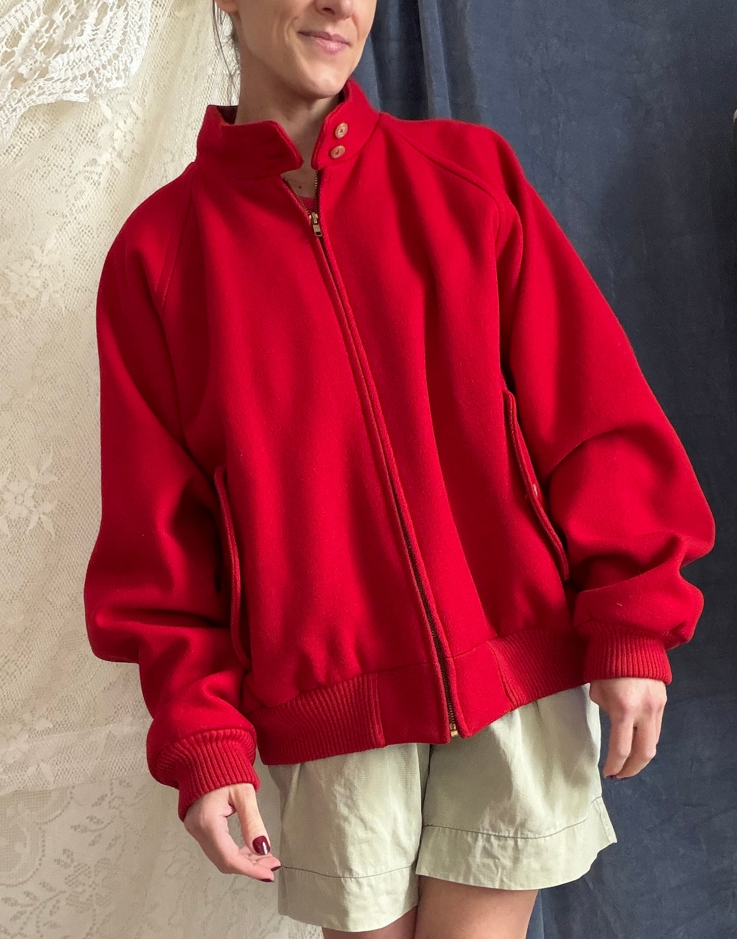 Vintage 90s Polo Ralph Lauren Red Wool Harrington Bomber Jacket