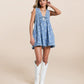 Veveret Floral Front Tie Denim Romper in Blue Floral (M)