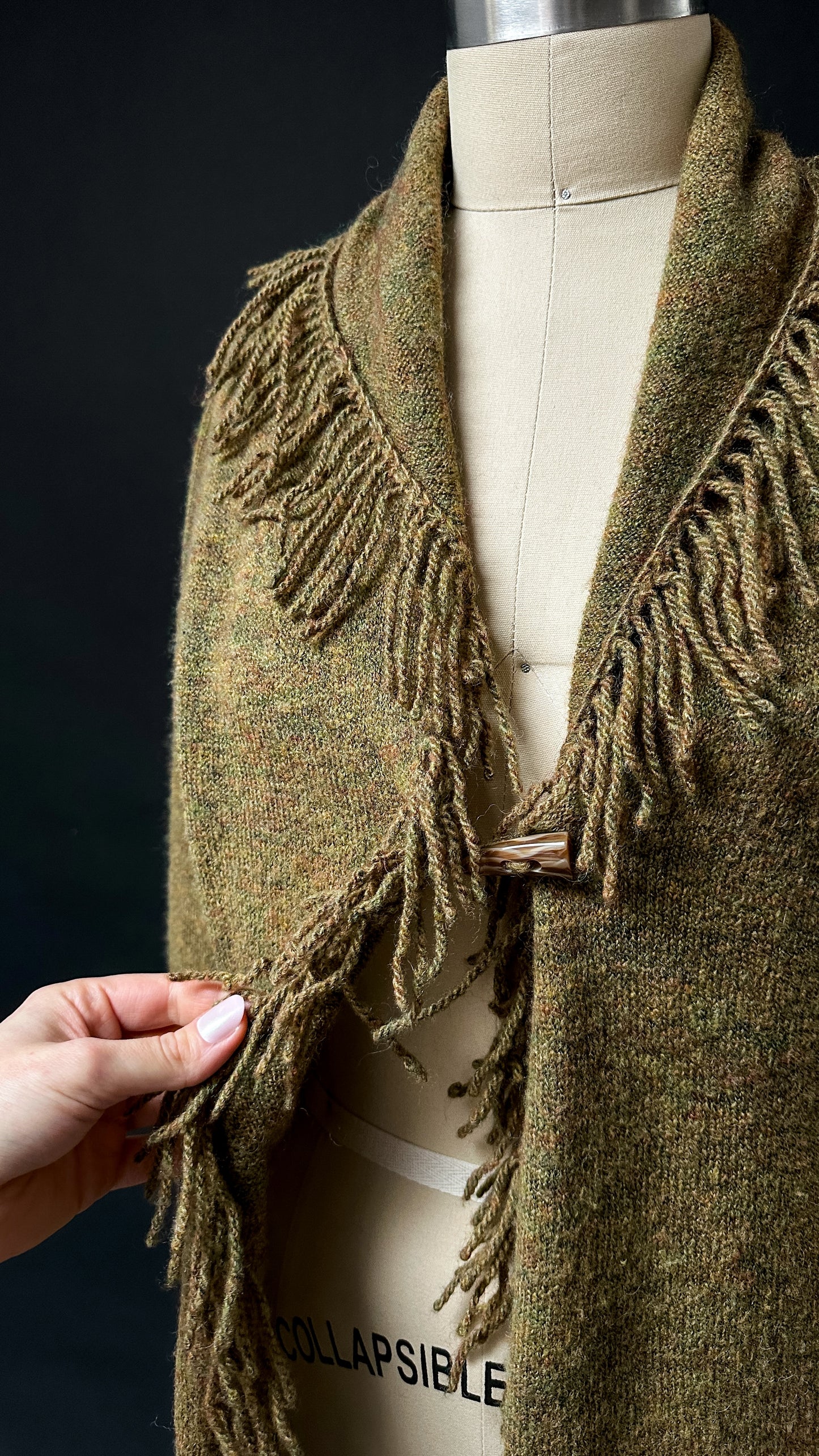 Susan Bristol Green Fringe Single Button Long Cardigan (M)