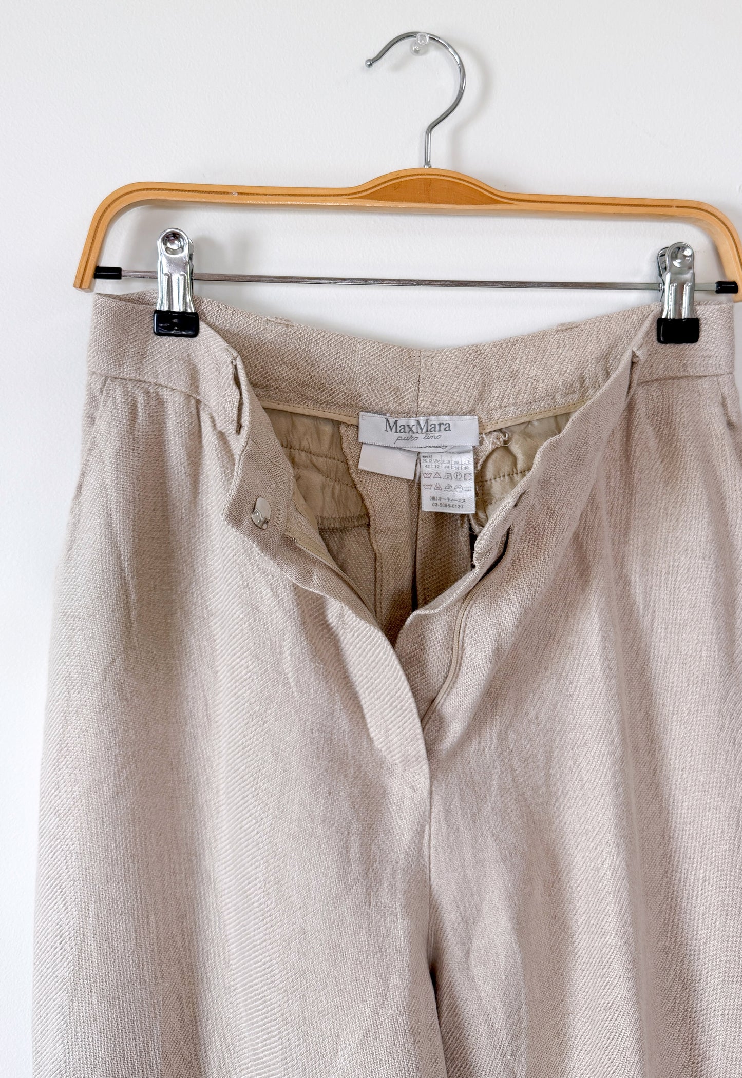 Max Mara Italian Pure Linen Wide Leg Trousers Minimalist Coastal Chic (US 12)