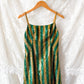 Vintage 60s / 70s Green & Gold Metallic Fringe Eyelash Tinsel Striped Mini Dress