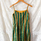 Vintage 60s / 70s Green & Gold Metallic Fringe Eyelash Tinsel Striped Mini Dress