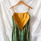 Vintage 60s / 70s Green & Gold Metallic Fringe Eyelash Tinsel Striped Mini Dress