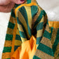 Vintage 60s / 70s Green & Gold Metallic Fringe Eyelash Tinsel Striped Mini Dress