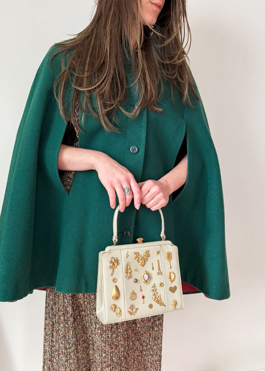 Vintage 60s Young Pendleton Dark Green Wool Cape Coat | Pure Virgin Wool Mod Cape