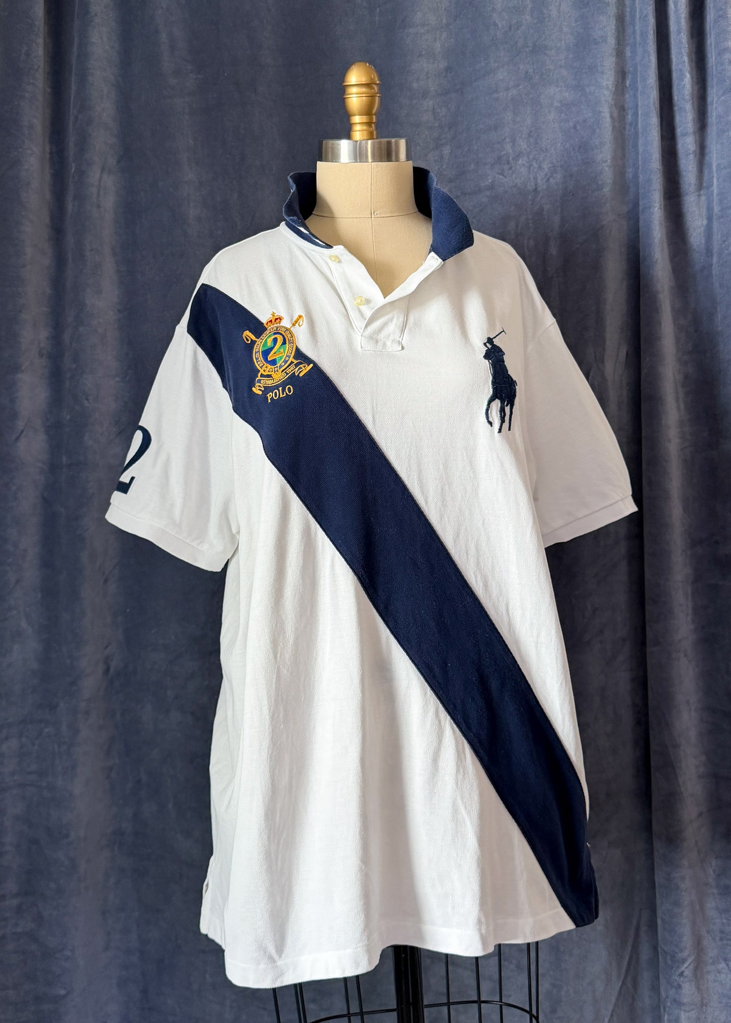 Polo Ralph Lauren Big Pony #2 Sash Polo Shirt White Navy (men's XL)
