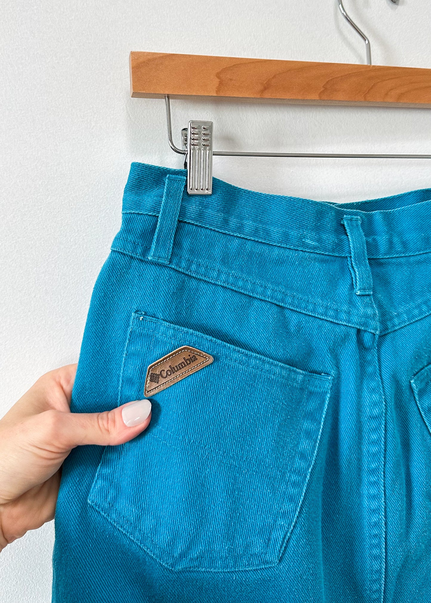 Vintage 90s Columbia Turquoise Denim Mini Skirt (S)