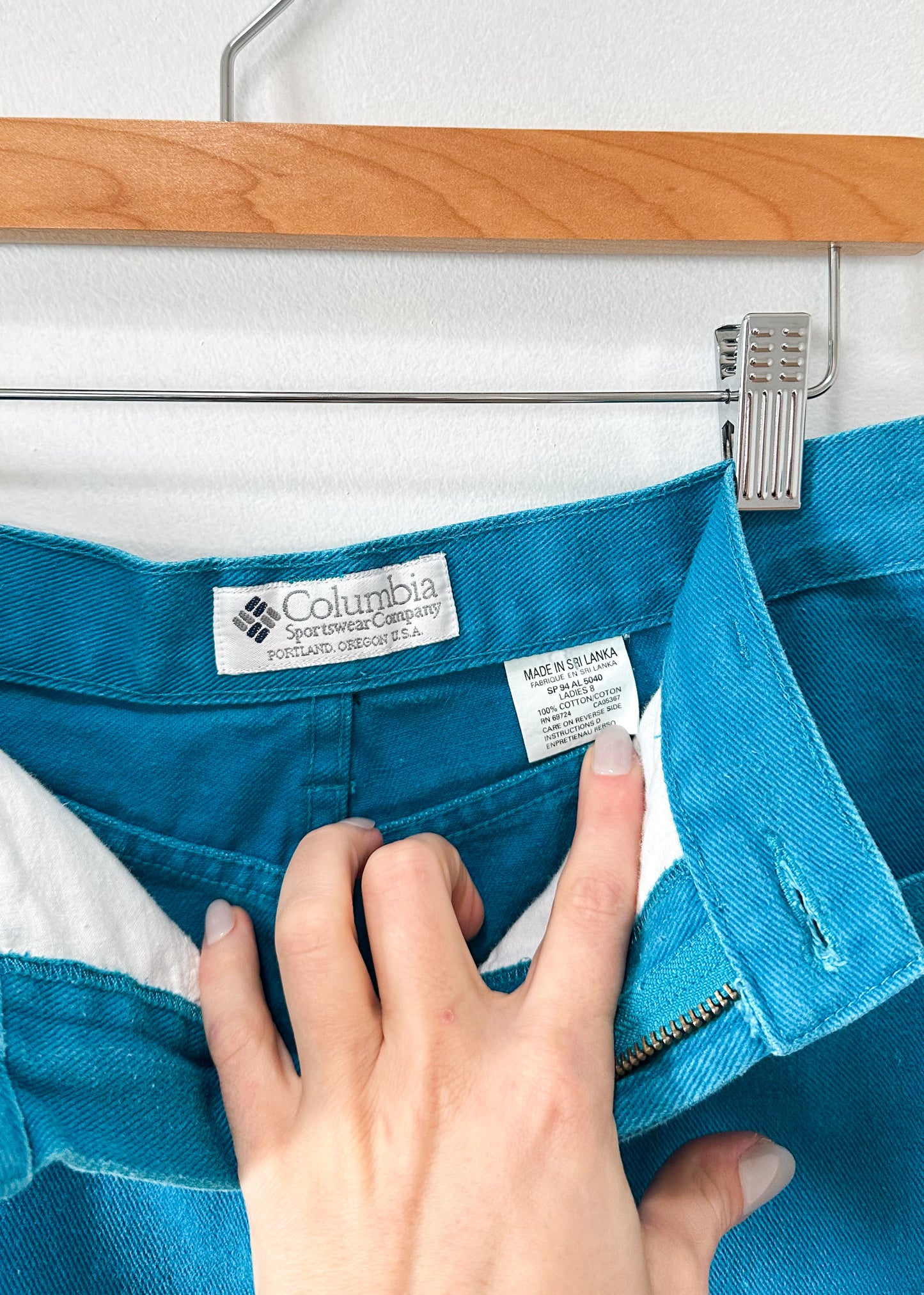 Vintage 90s Columbia Turquoise Denim Mini Skirt (S)